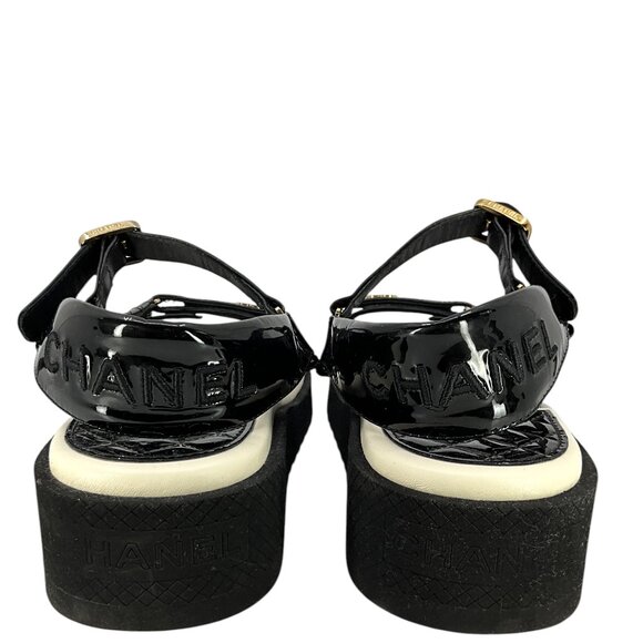 CHANEL Lambskin Patent Logo Platform Sandals Size 42 - Picture 4 of 6